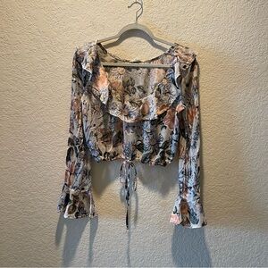 For Love and Lemons multicolored ruffled collar crop top, size M